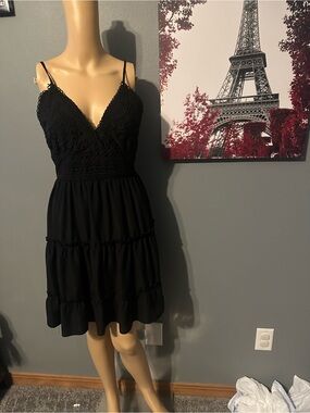 Black Lace-Detail Spaghetti Strap Dress
